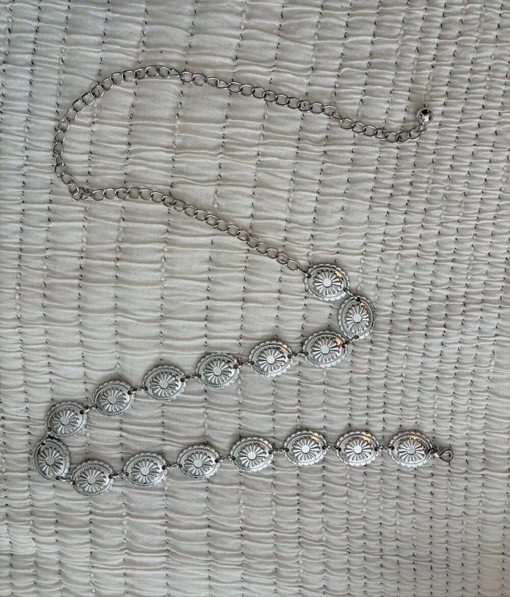 NWOT Silver Concho Chain Belt Adjustable Western Boho Cowgirl Waist Hip Belt